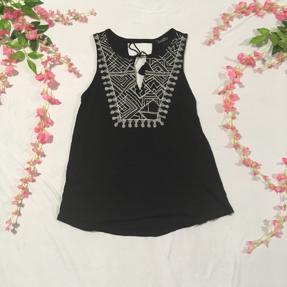 ‼️Final Price ‼️Lucky Brand Black Embroidered Top